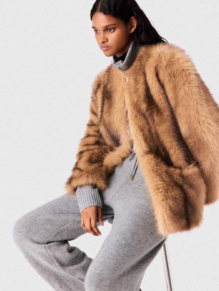 Mid-length faux fur coat