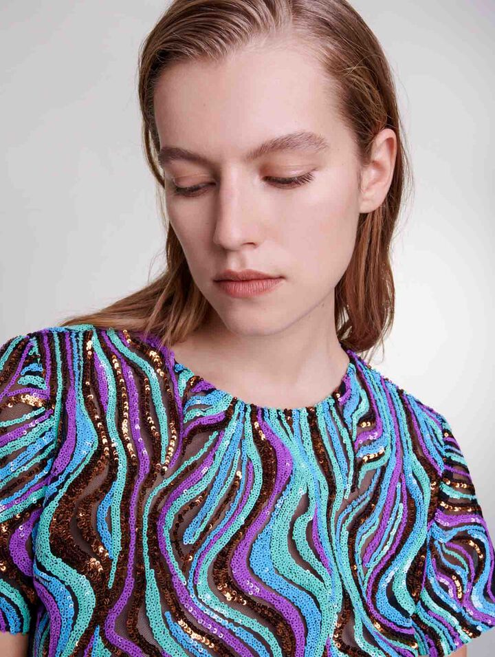 Robe courte trompe l'œil à sequins