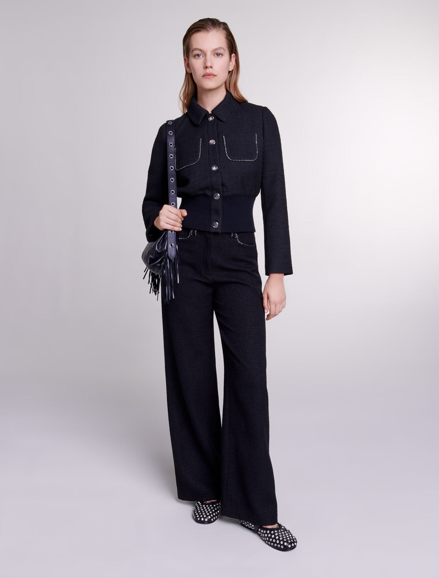 Pantalon large en tweed