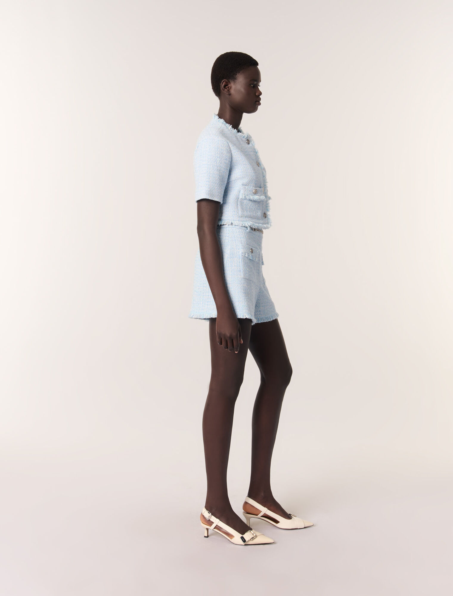 Tweed shorts with belt