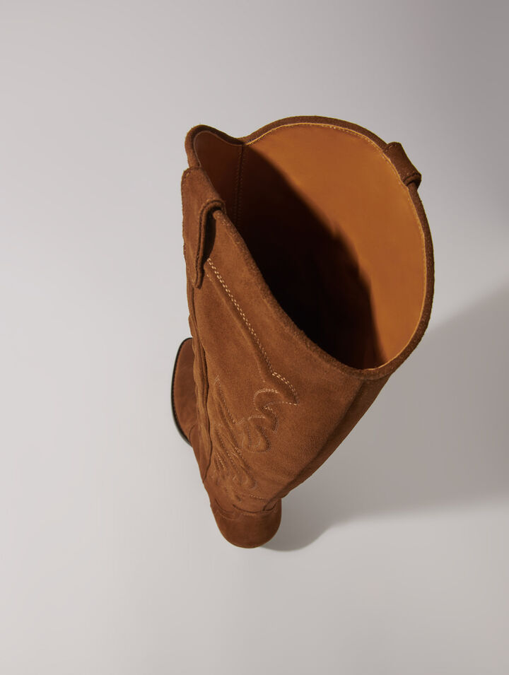 Bottes santiags en cuir suédé