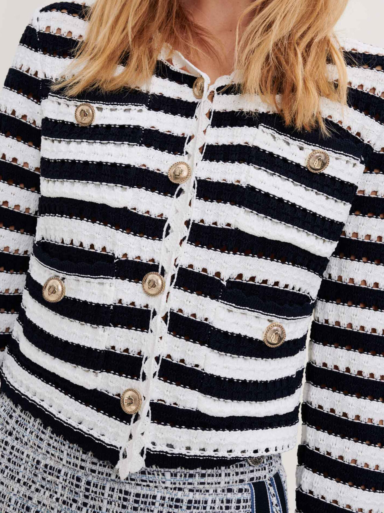 Striped crochet effect cardigan Blue For Women Maje