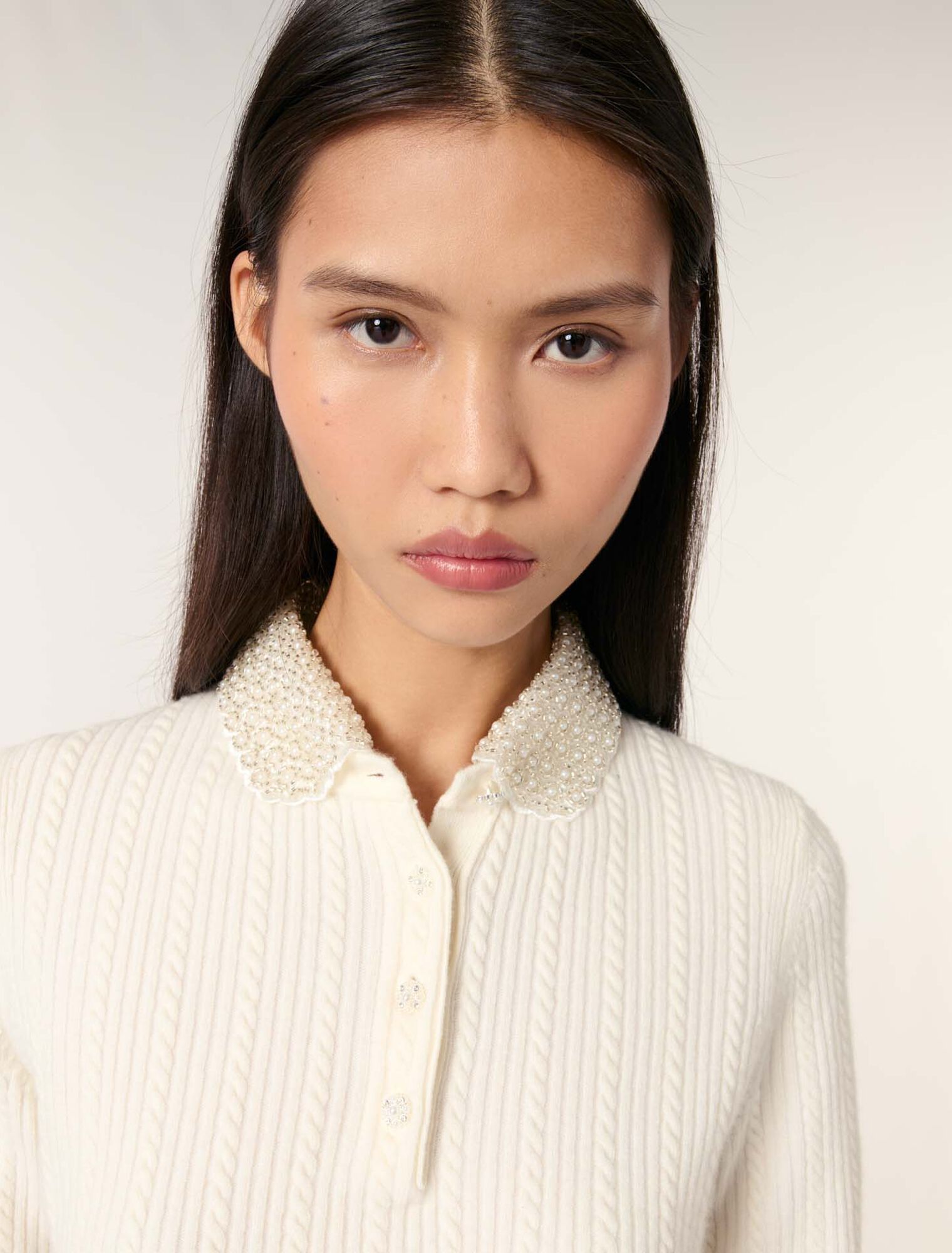 Jewellery collar knit polo shirt