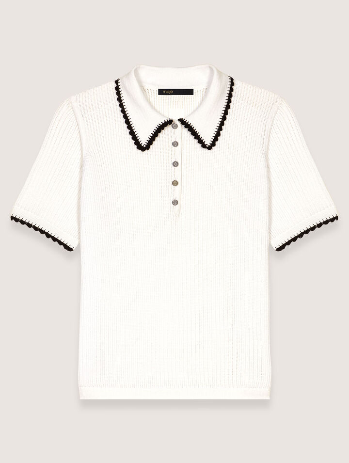 Polo en maille pointelle et crochet