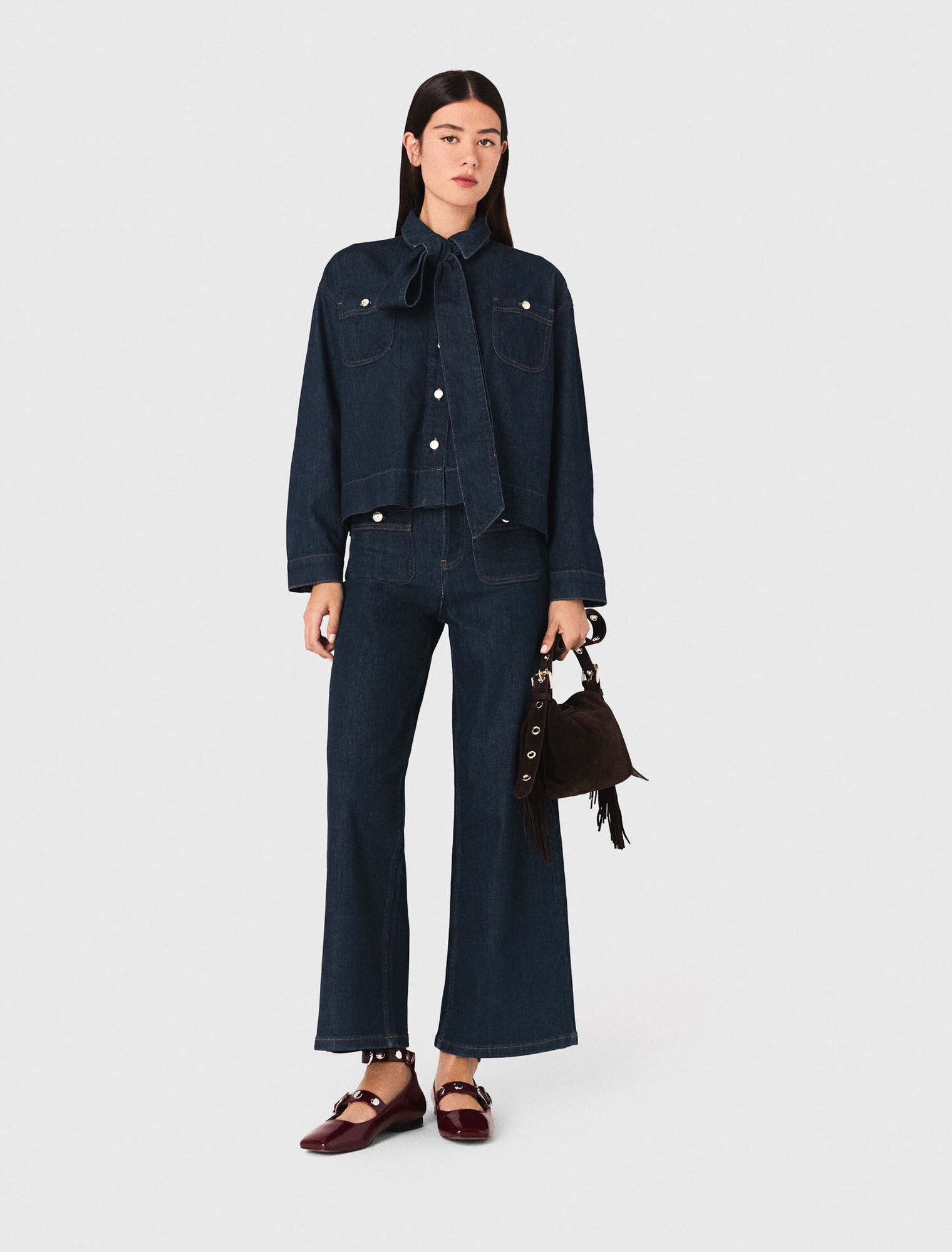 Denim jacket with bow