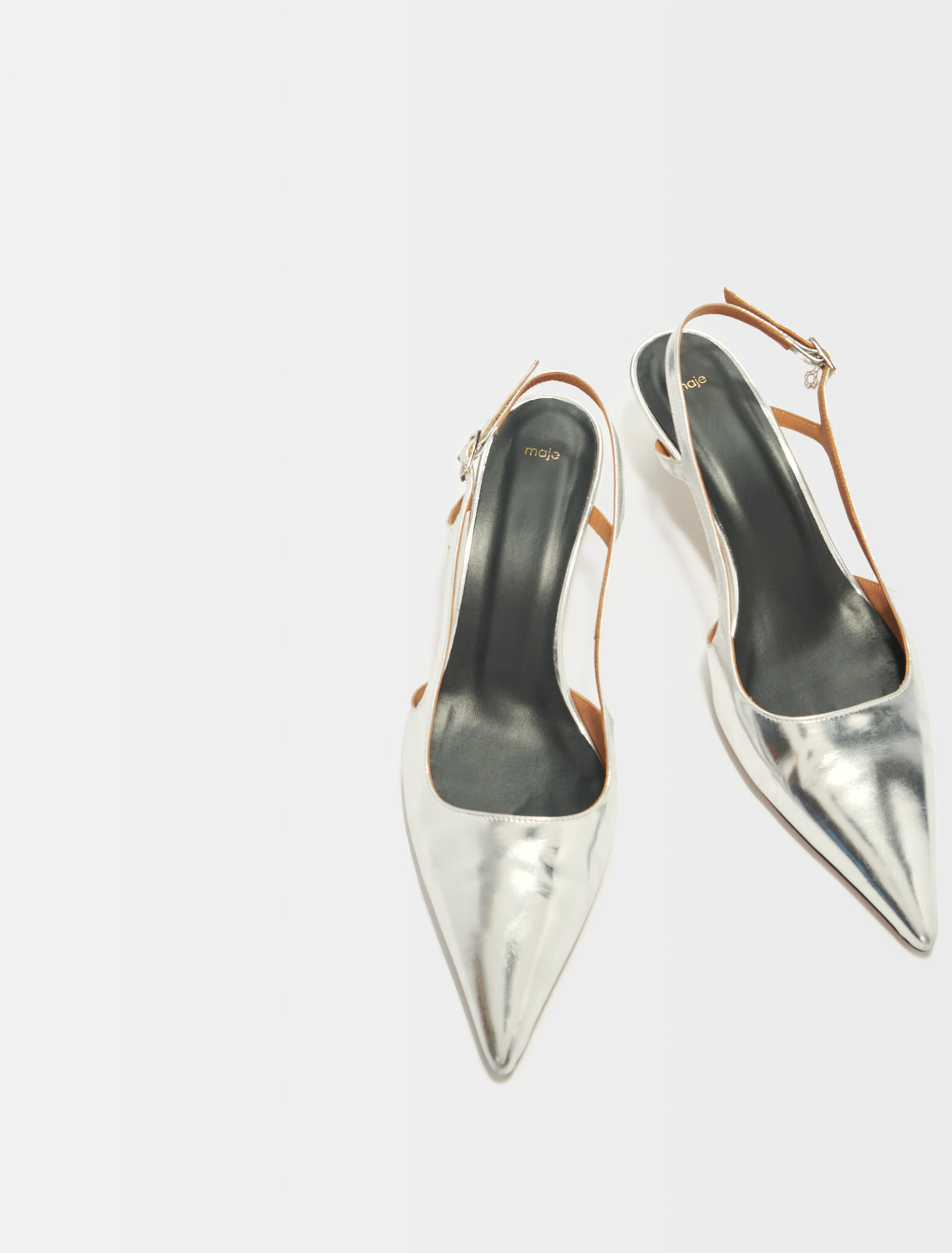 Escarpins &agrave; brides en cuir argent&eacute;