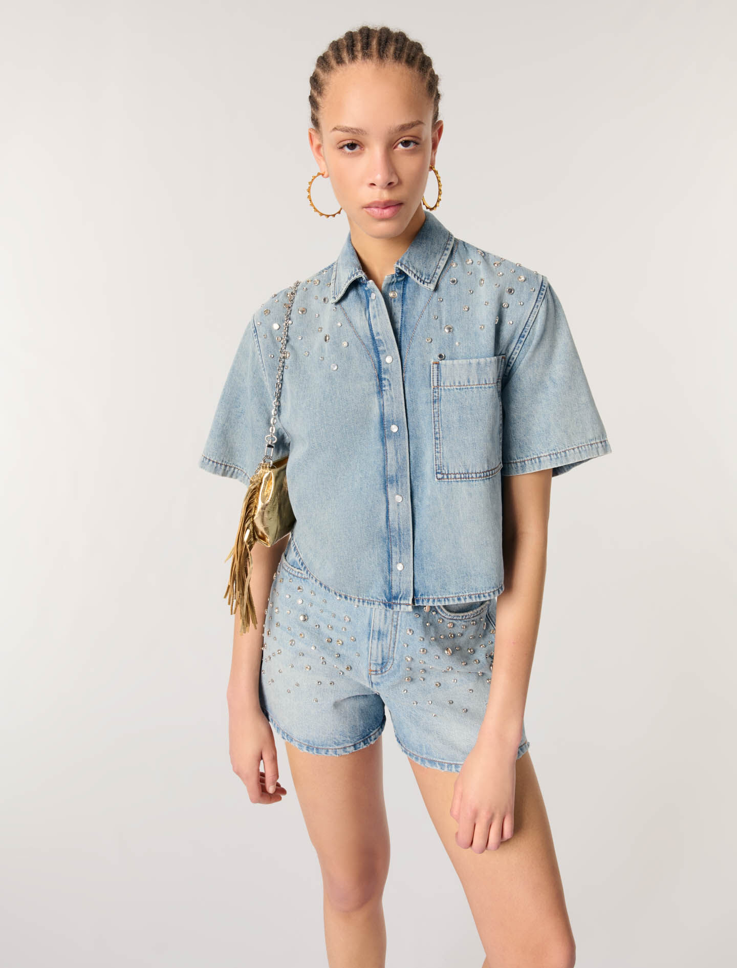 Studded denim shirt
