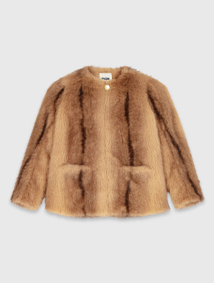 Mid-length faux fur coat