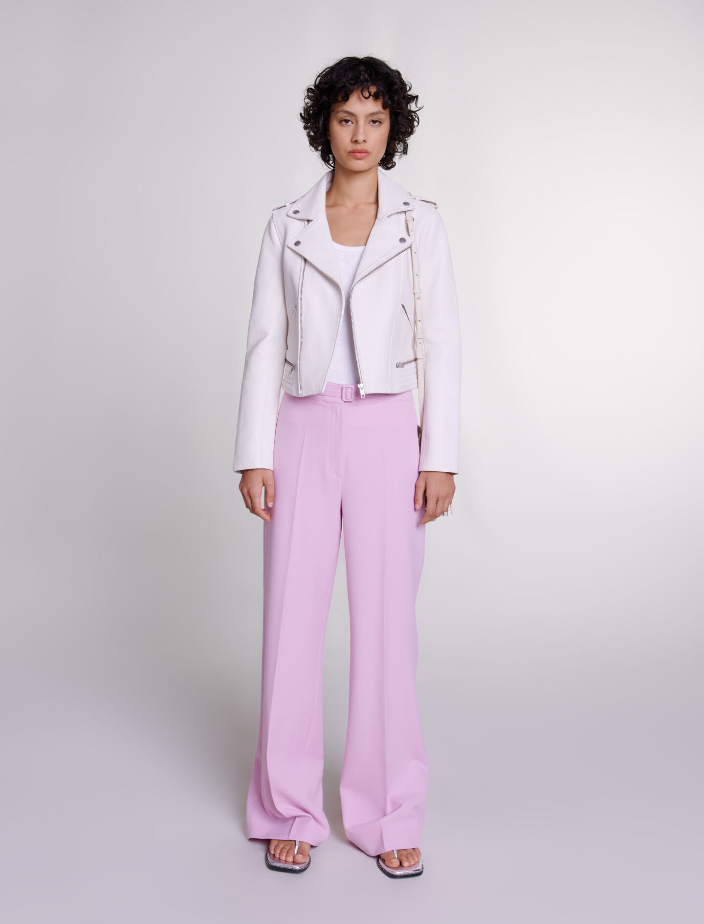 Veste en cuir blanc pour femme Maje