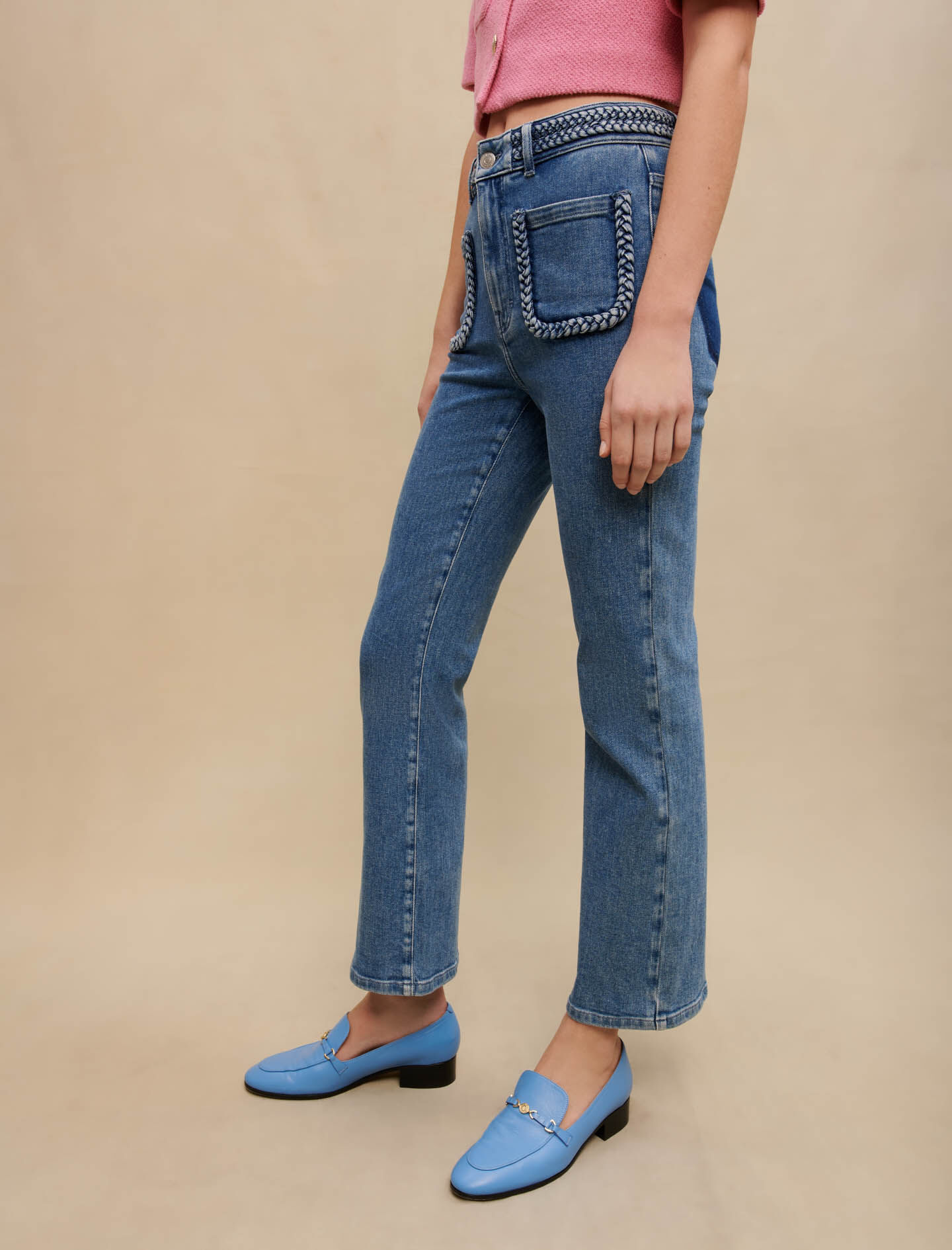 Jeans with braided details Blue For Women | Maje