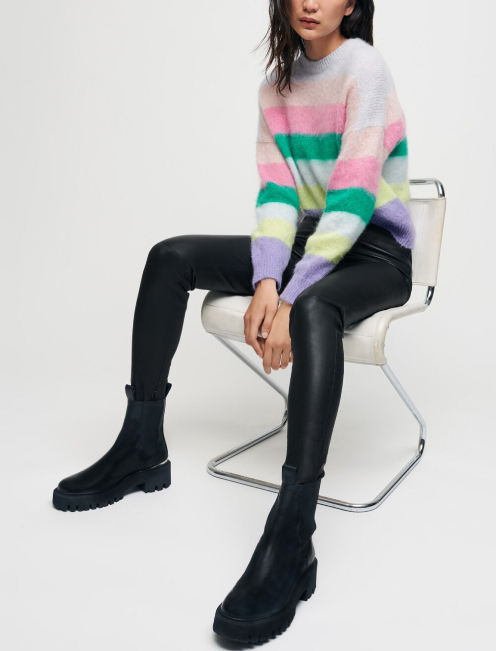 Stretch high waisted leather leggings