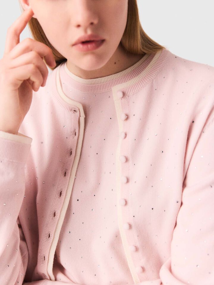 Cardigan 100% laine avec strass 