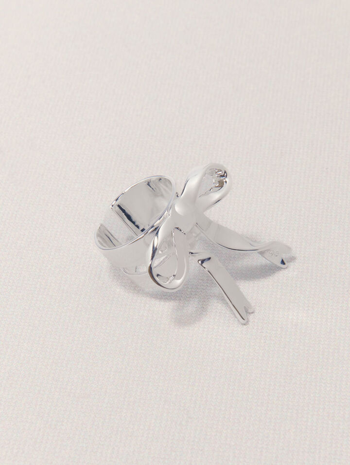 Open silver bow ring