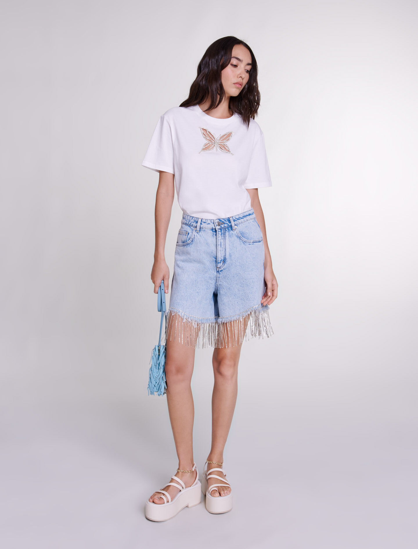 ★2025SS新作★RONRON★FLORAL FRINGE DENIM SHORTS B1A30B68-F598-4655-BDC8-