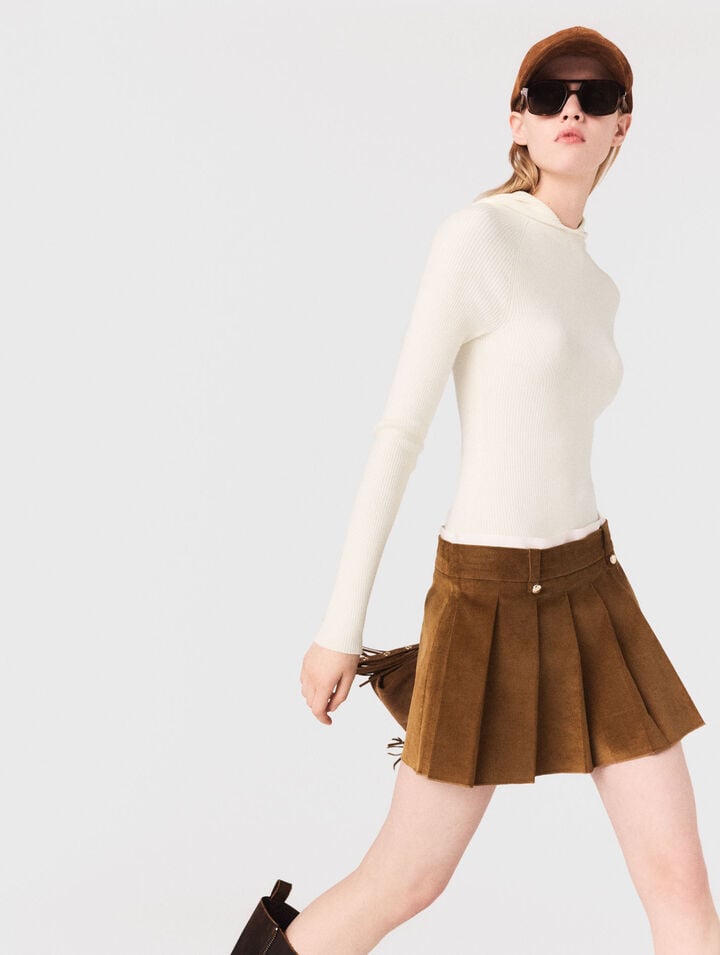 Pleated corduroy mini skirt