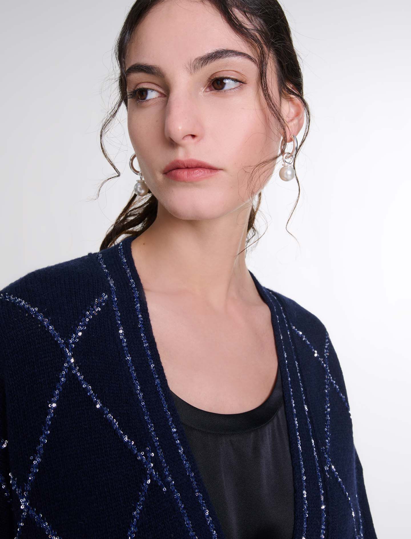 Longline wool cardigan Blue For Women | Maje