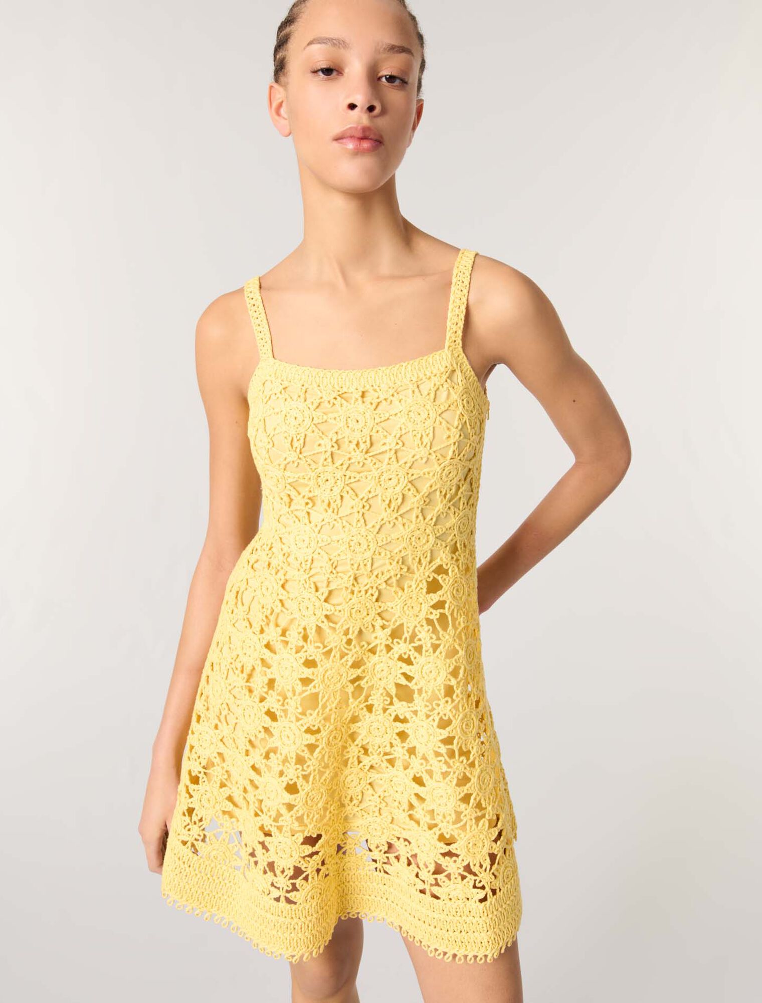 Crochet strappy mini dress