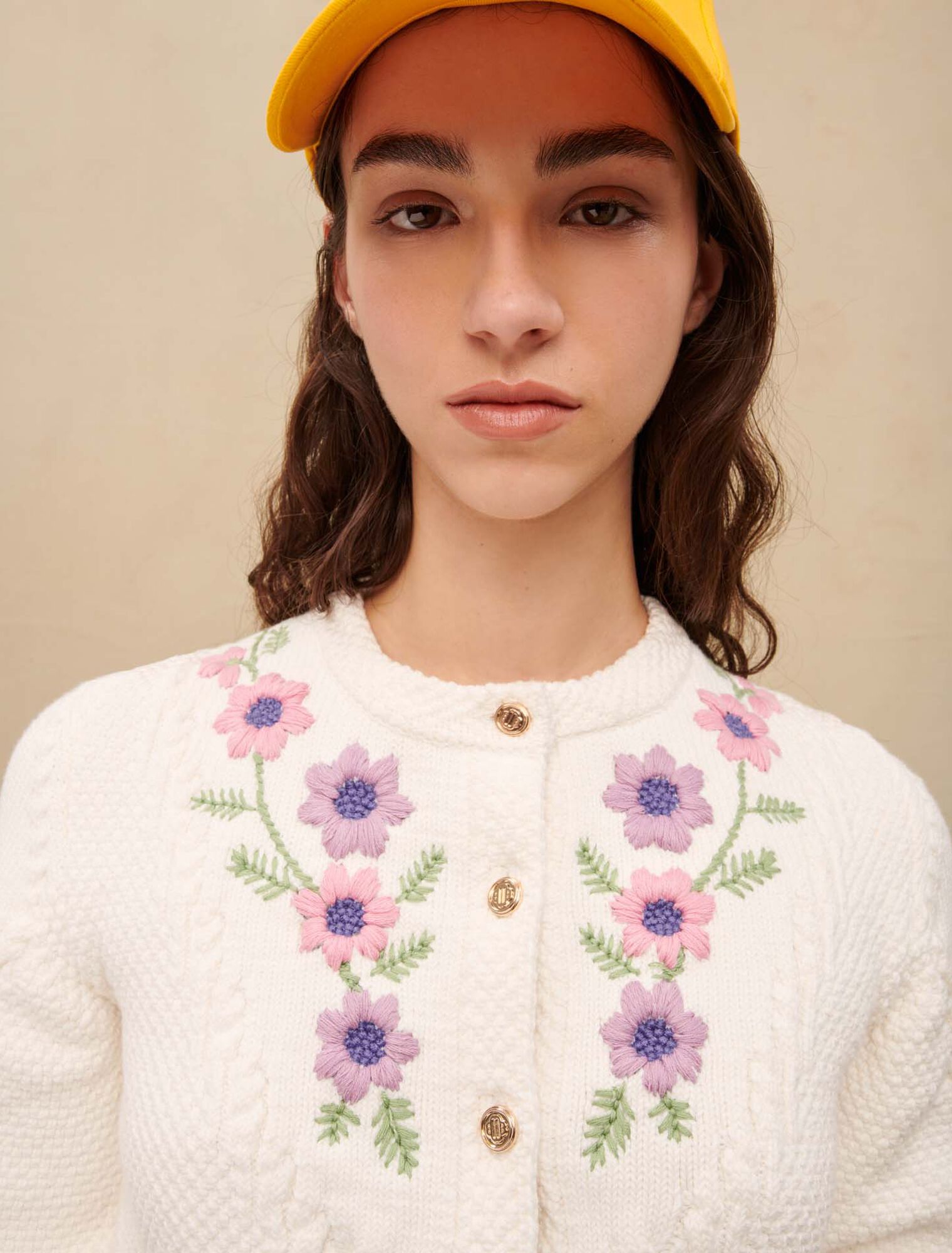 Floral embroidered cropped cardigan