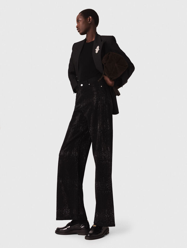 Wide-leg rhinestone jeans