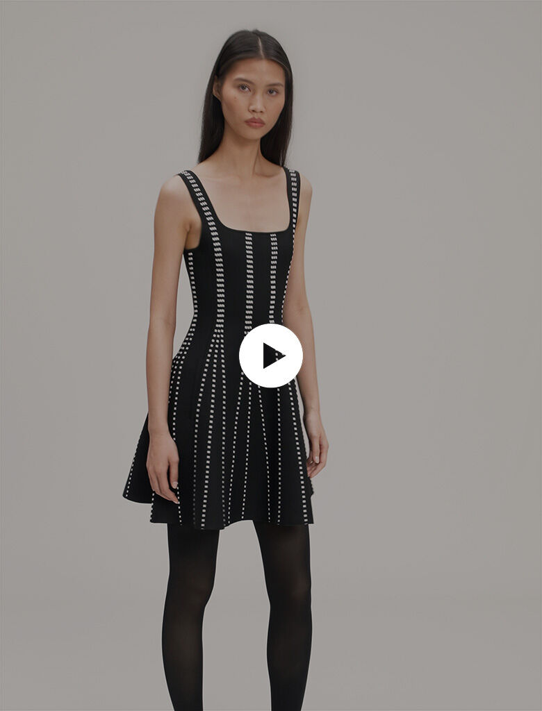 Short jacquard knit dress Black / Gray For Women | Maje