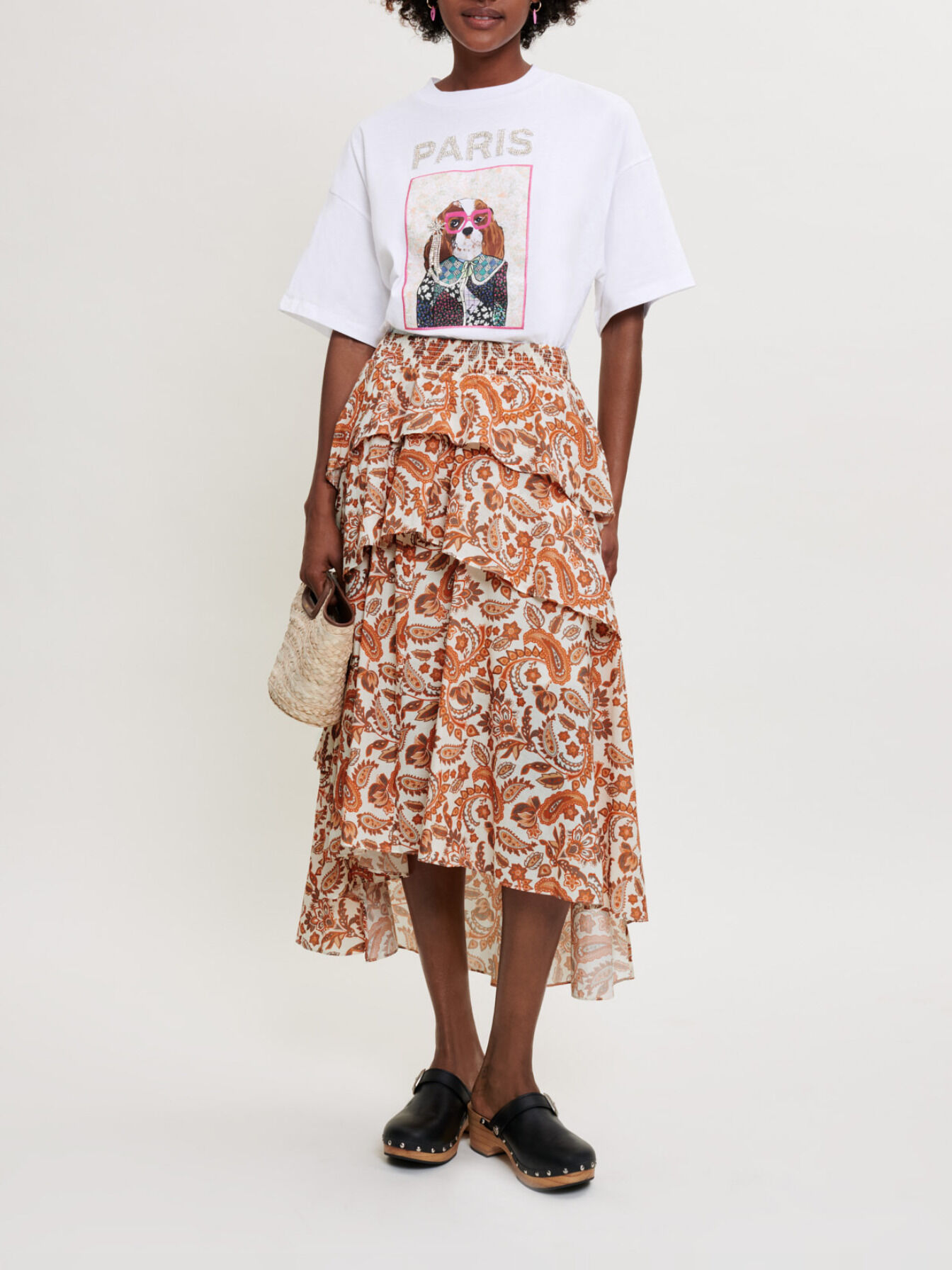 Printed cotton underskirt Yellow / Orange For Women | Maje Printed cotton underskirt Yellow / Orange For Women | Maje