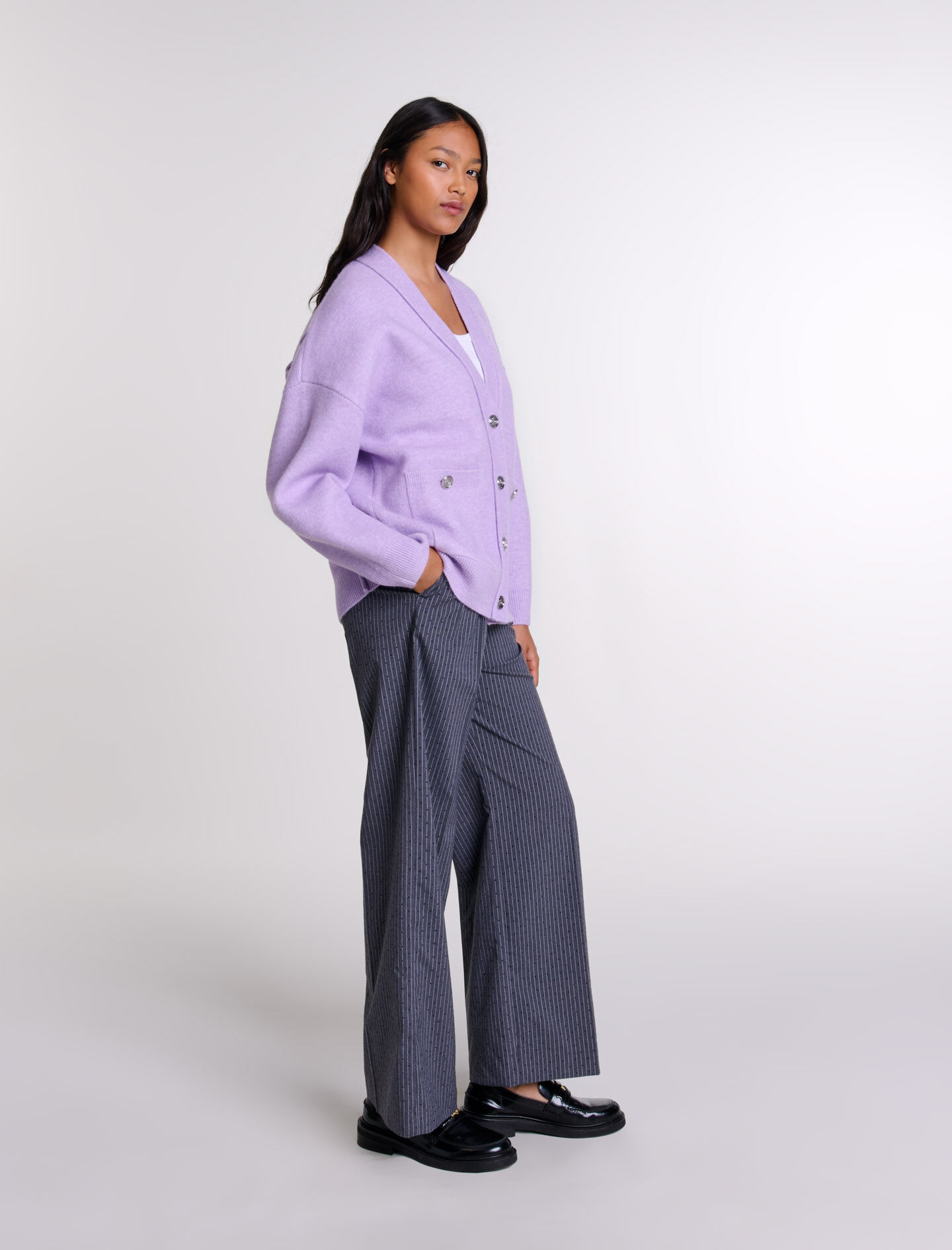 Longline cardigan Purple For Women | Maje