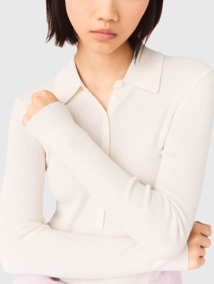 Pull cotelé à col polo