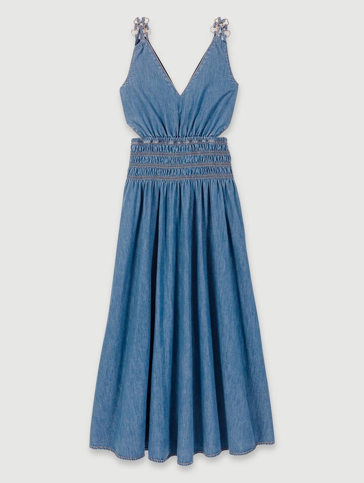 Robe longue ajourée en denim