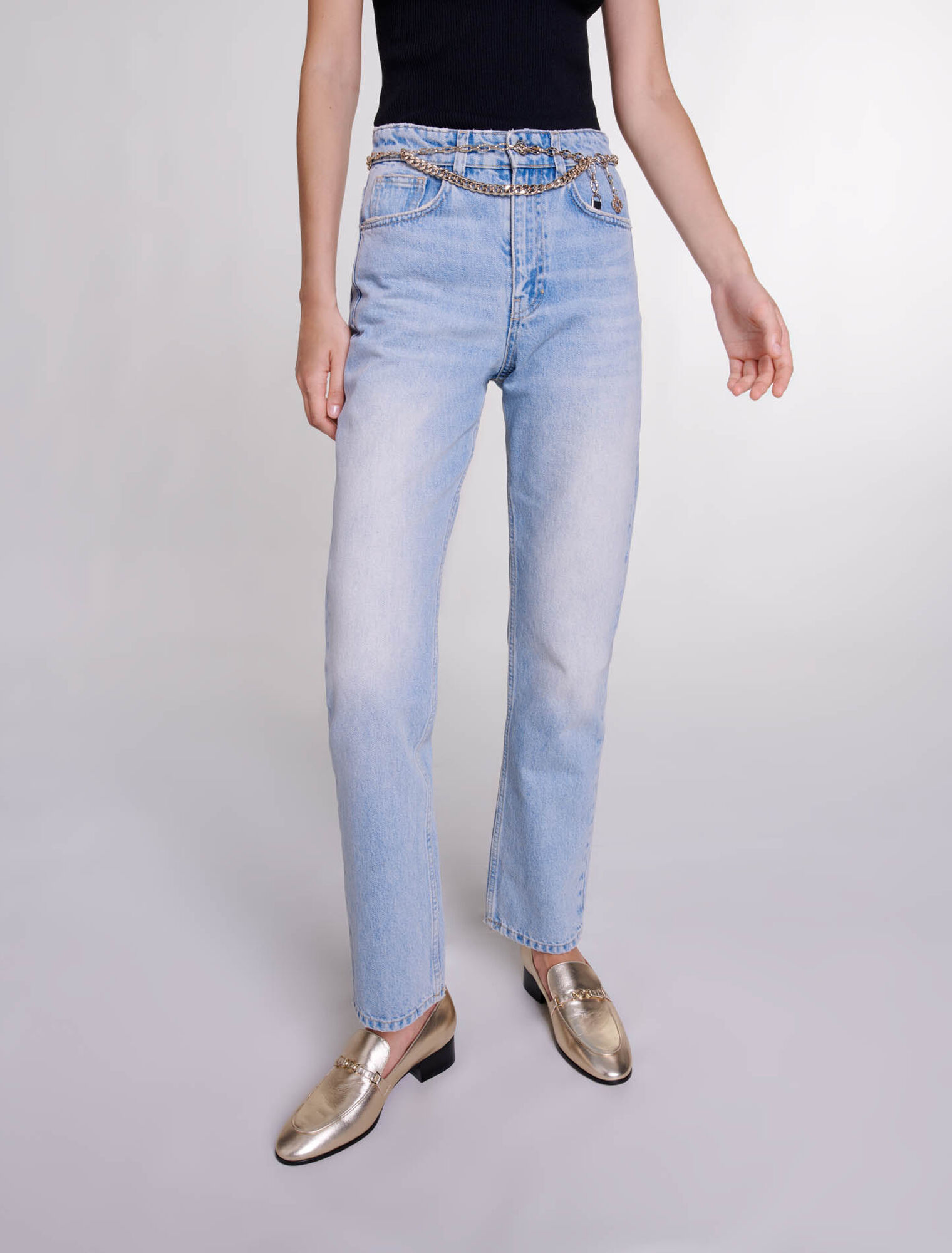 Jean droit avec ceinture bijou