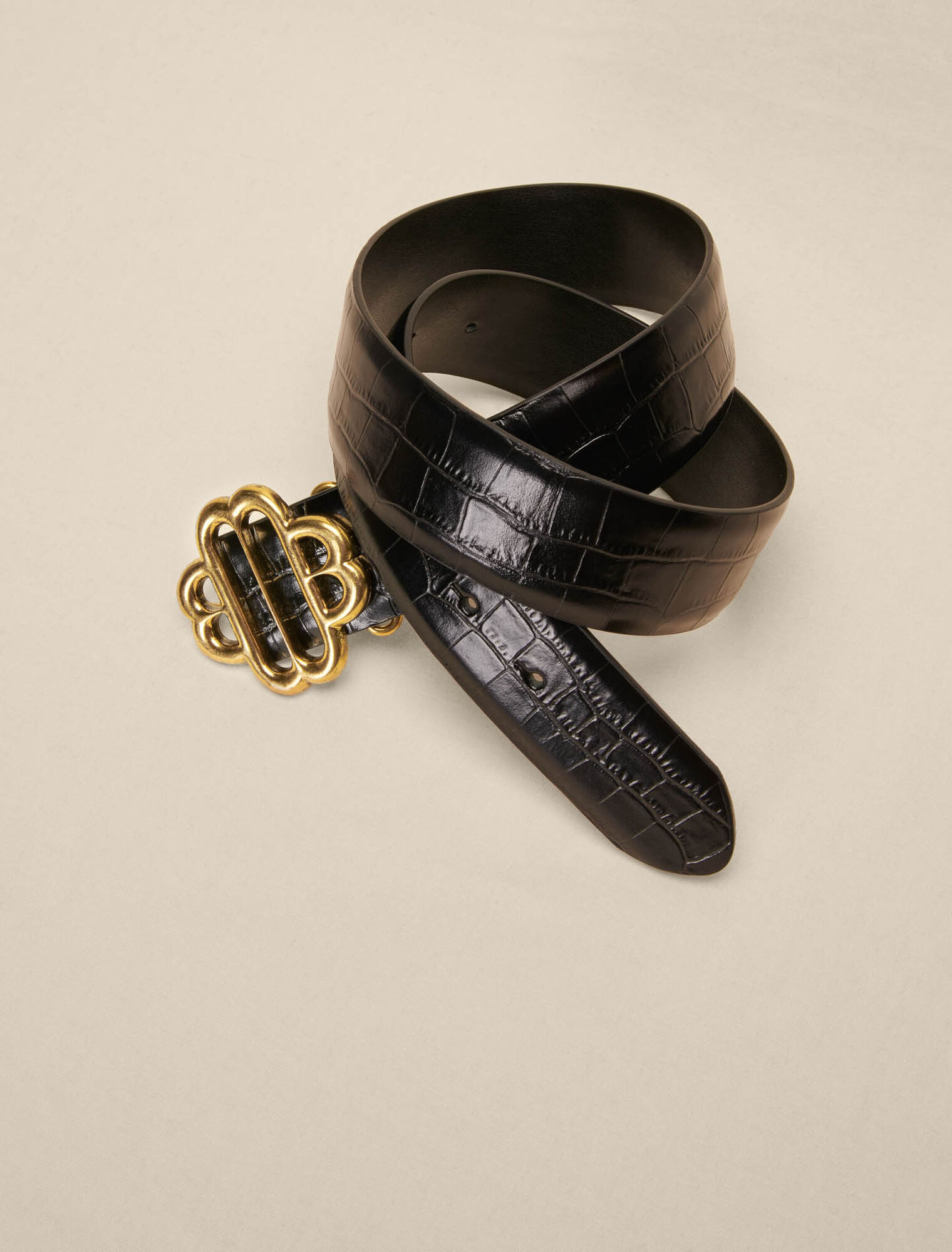 Ceinture double M en cuir croco