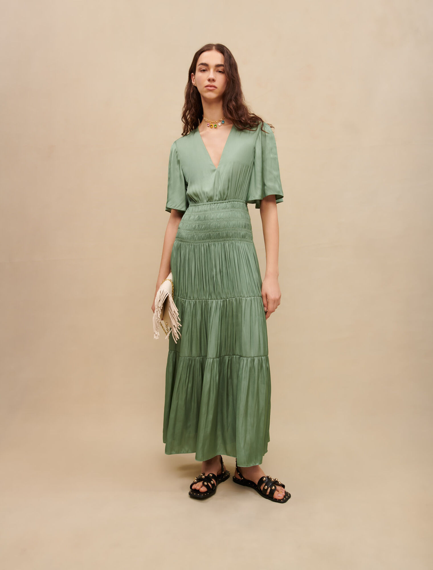 Robe longue satinée