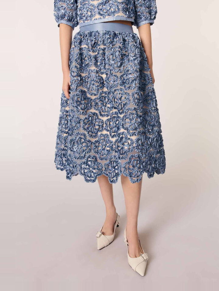 Jupe longue en organza motif floral