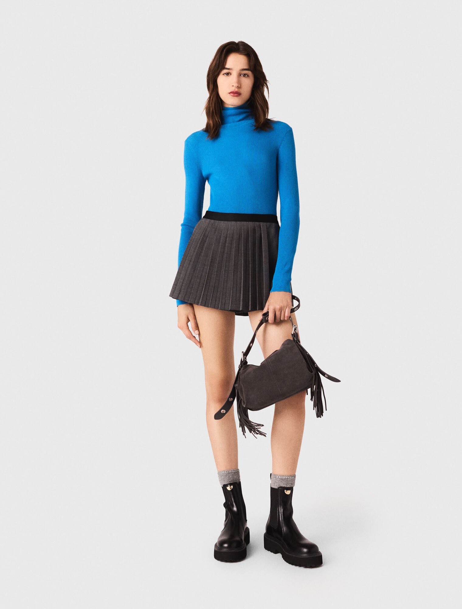 Open polo collar cardigan