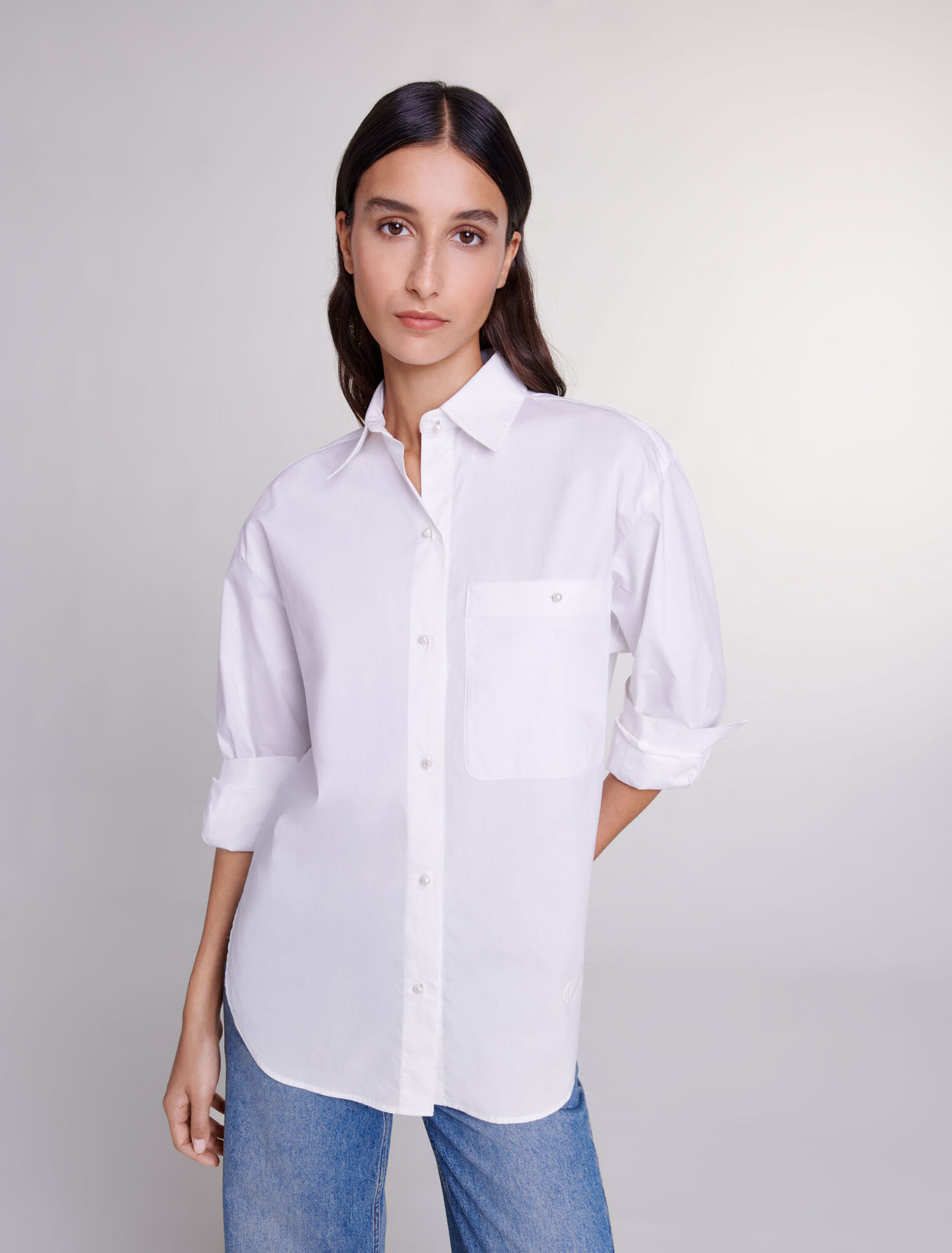 Chemise en popeline de coton blanche