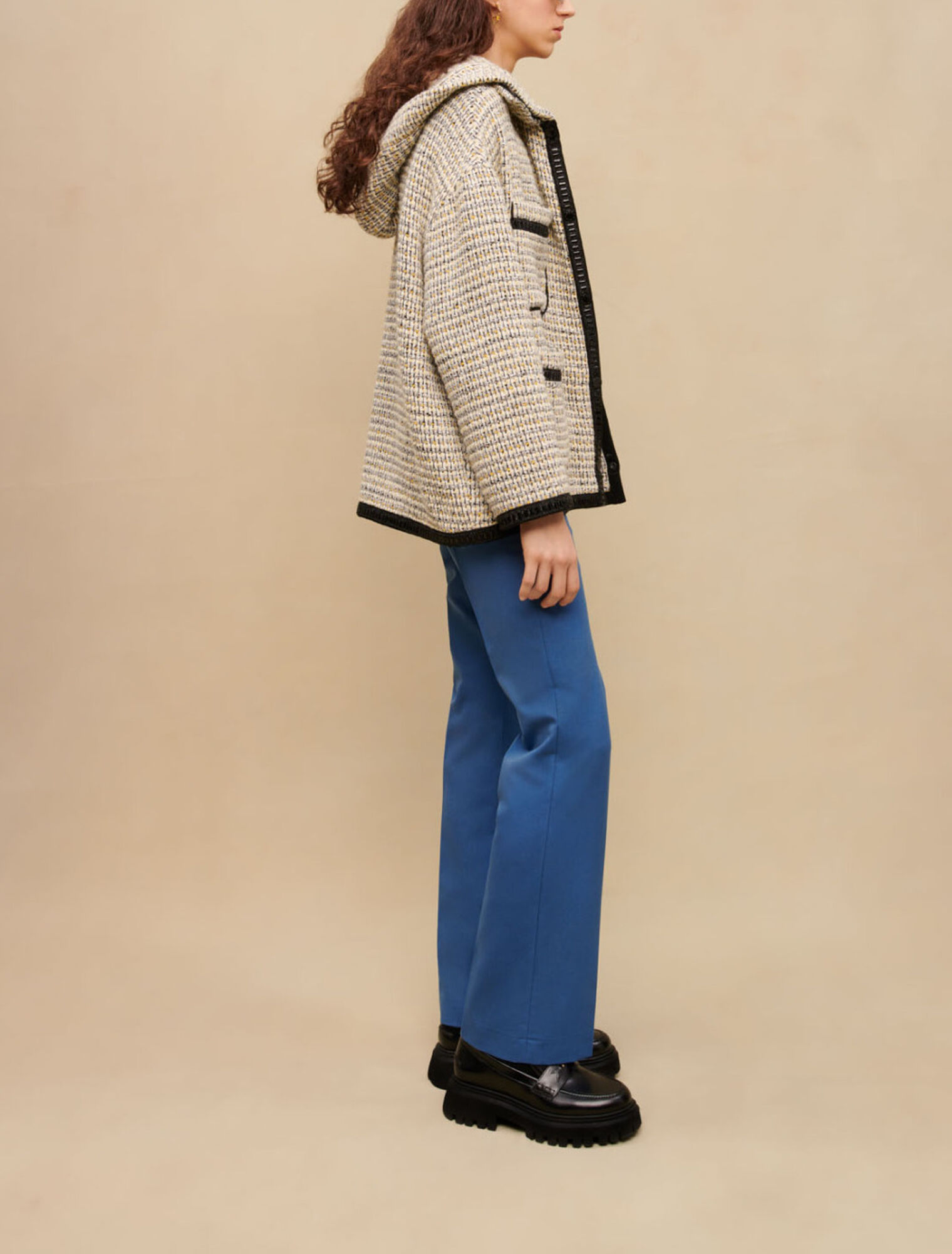 Manteau à capuche en tweed