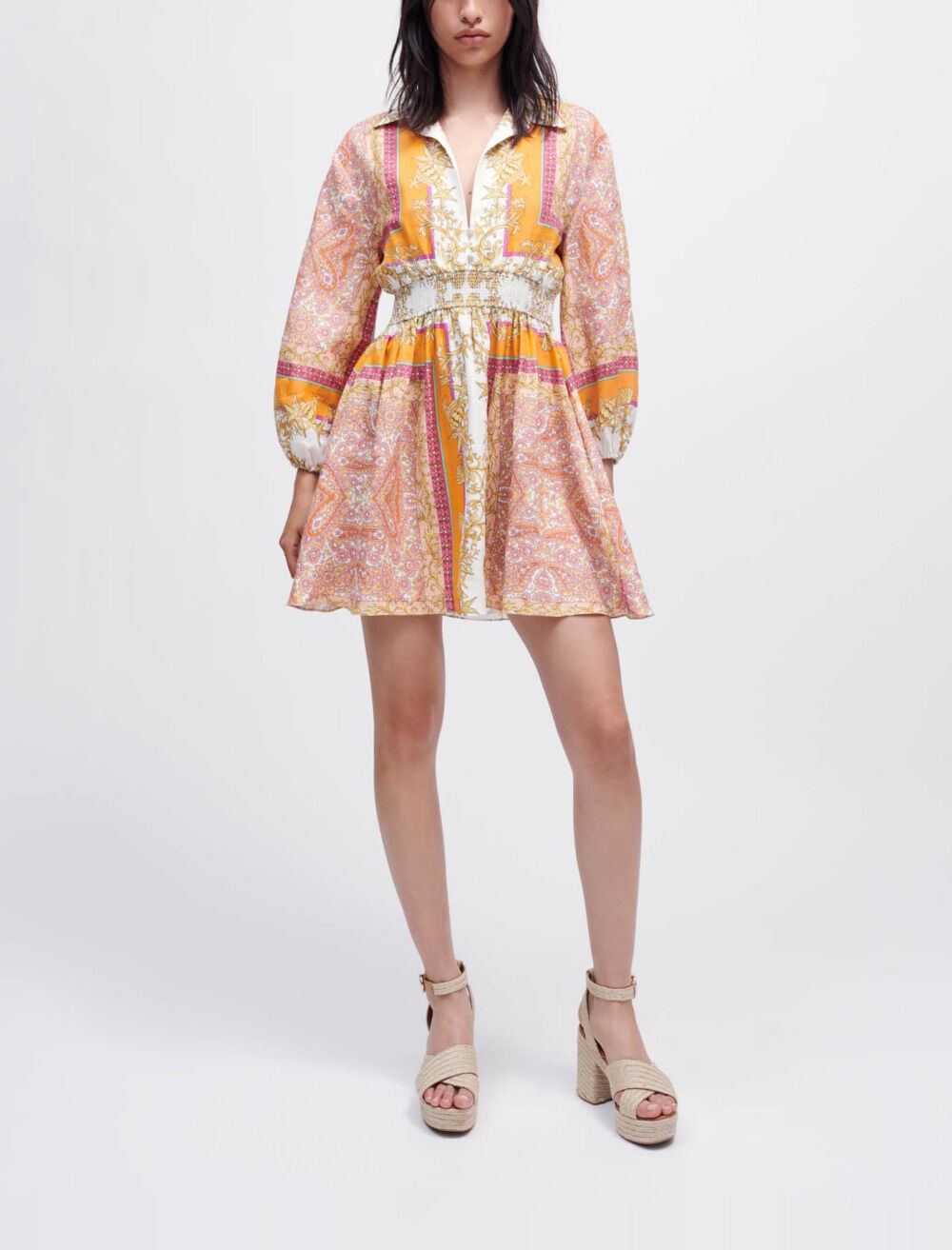 Robe chemise en lin imprime foulard