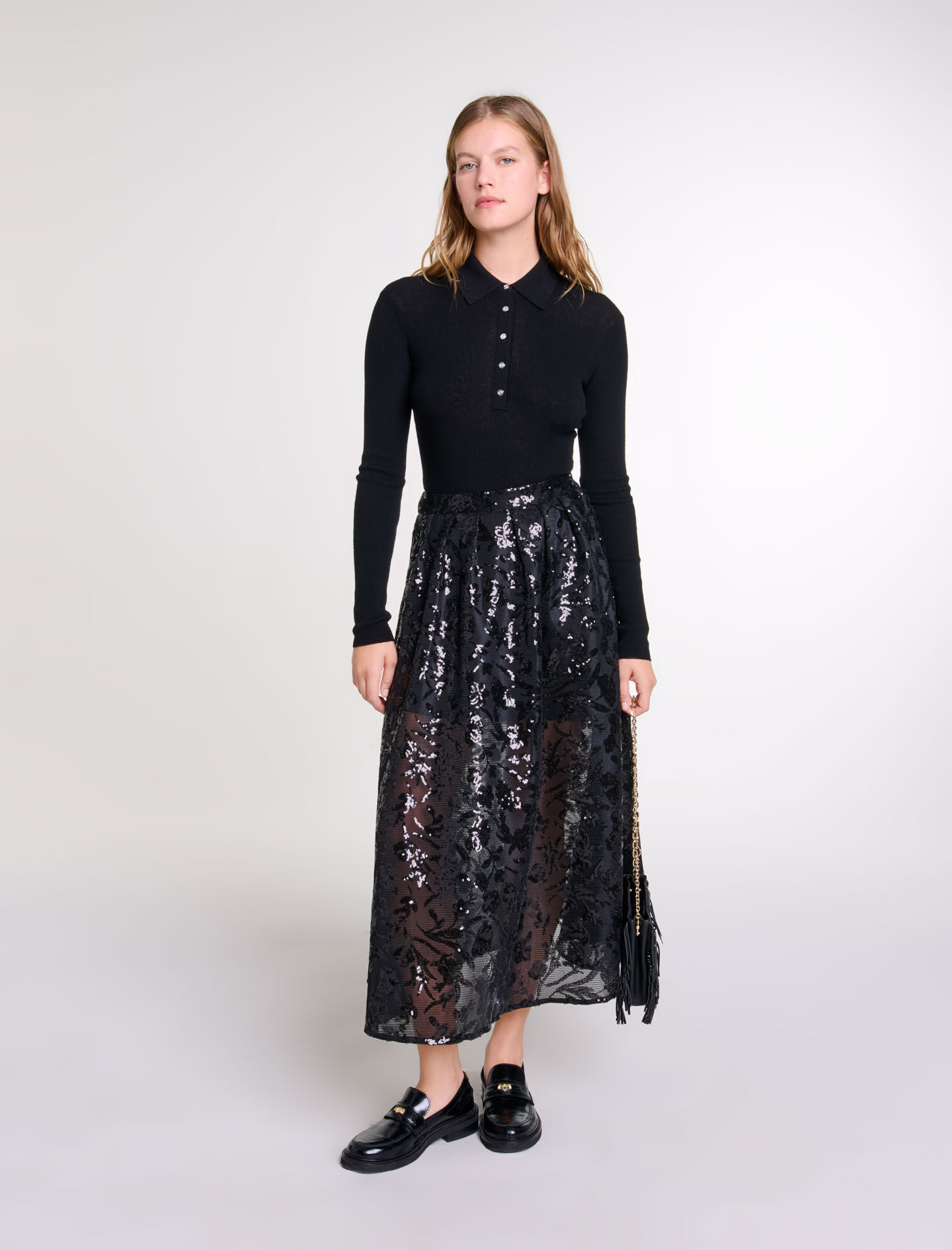 Sequin maxi skirt Black / Gray For Women | Maje Sequin maxi skirt Black / Gray For Women | Maje