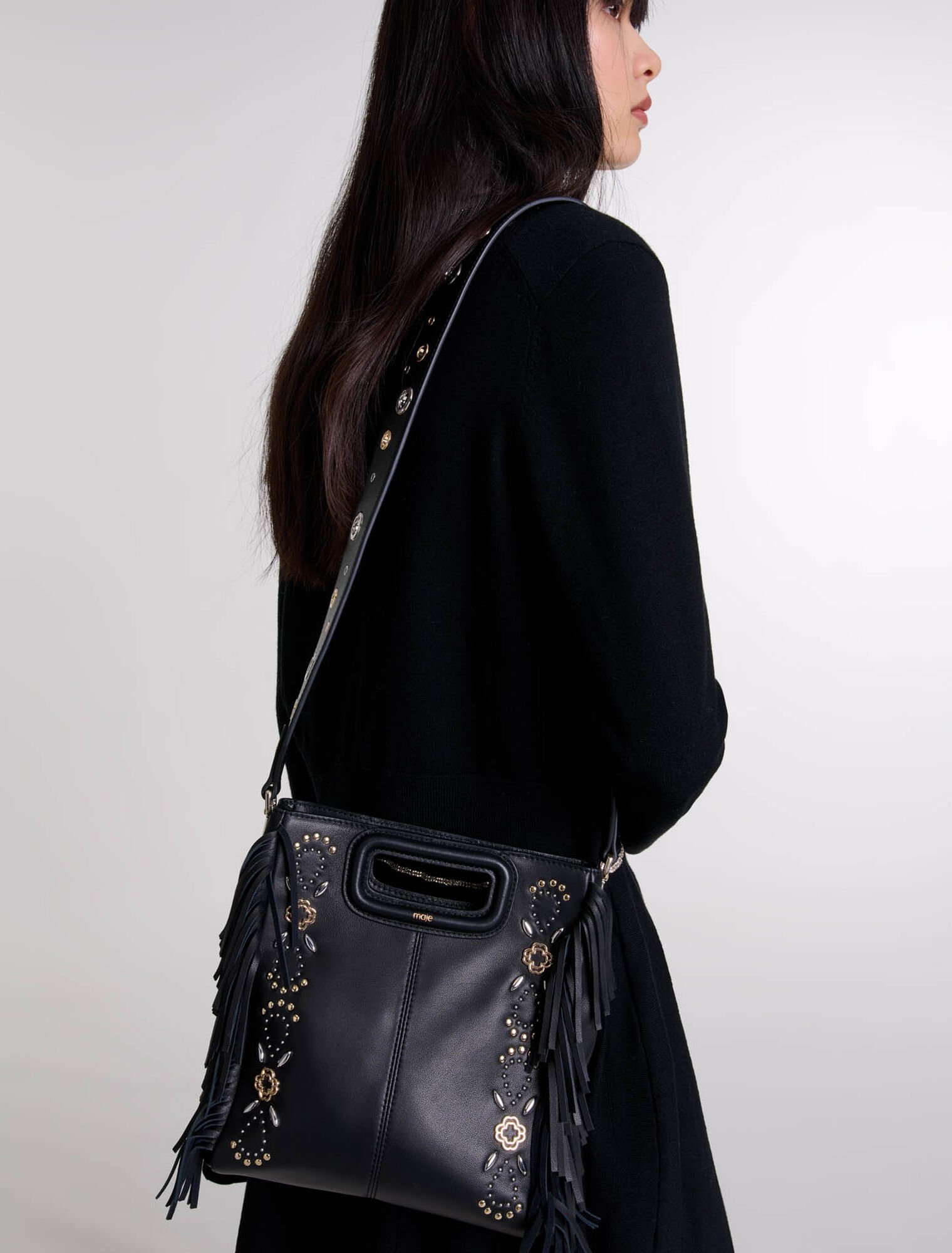 Studded leather M bag
