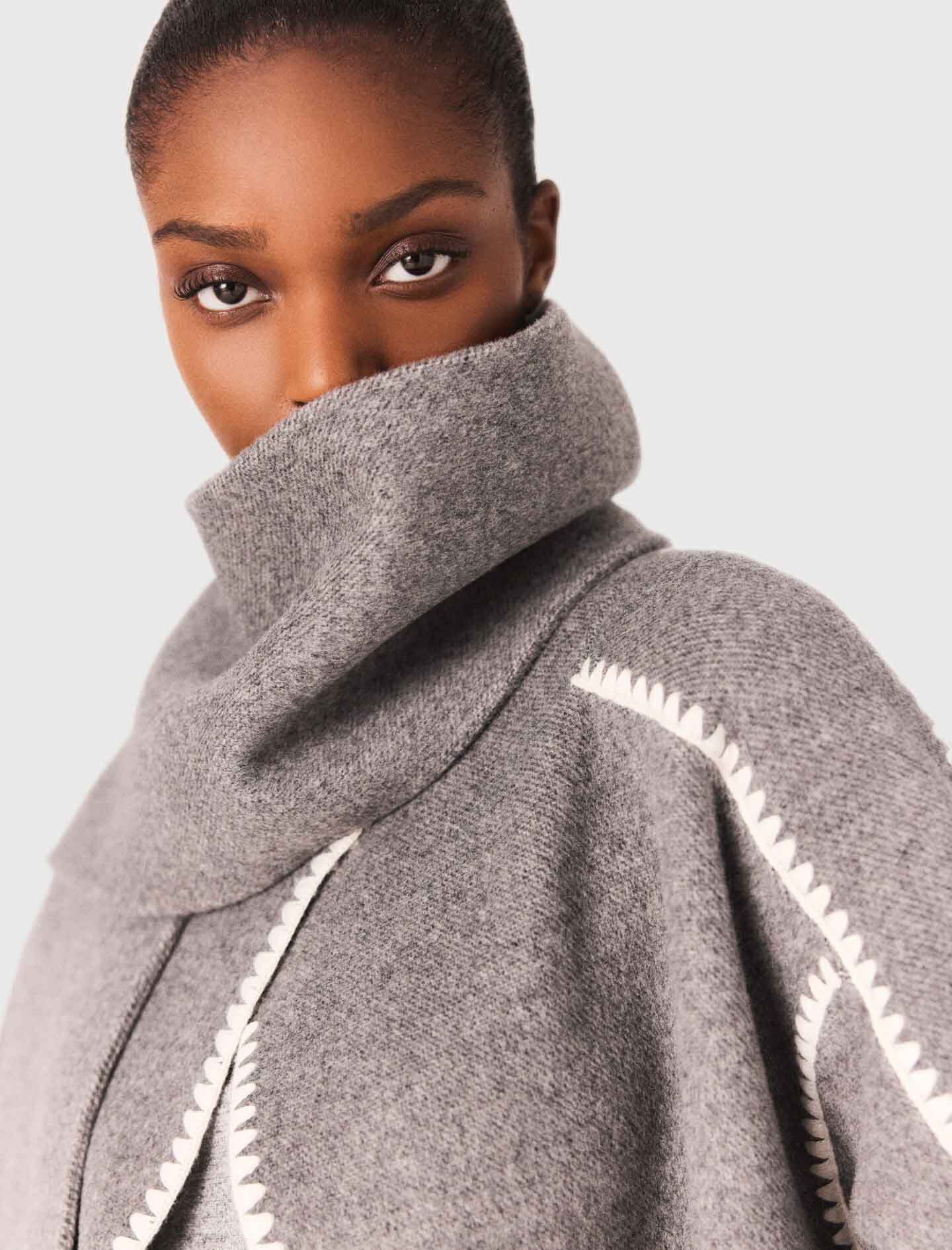 Long double-faced coat Black / Gray For Women | Maje