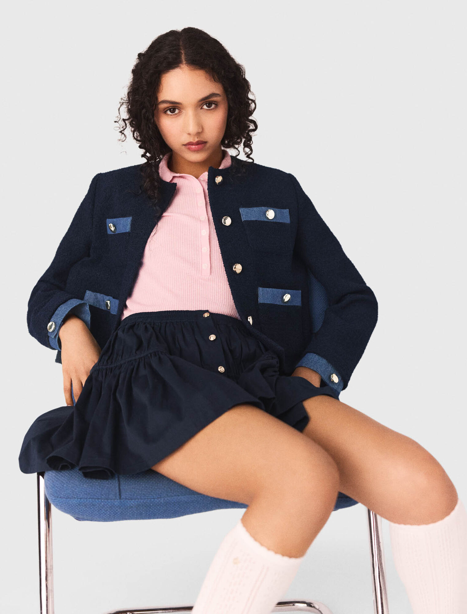 Veste en tweed et galons denim