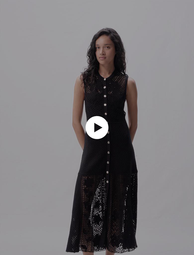 Robe longue en crochet gris noir pour femme Maje