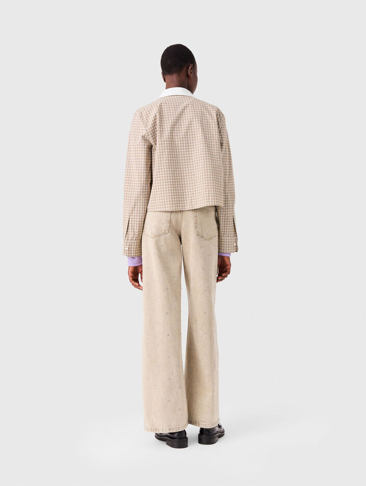 Chemise courte &agrave; carreaux strass&eacute;e