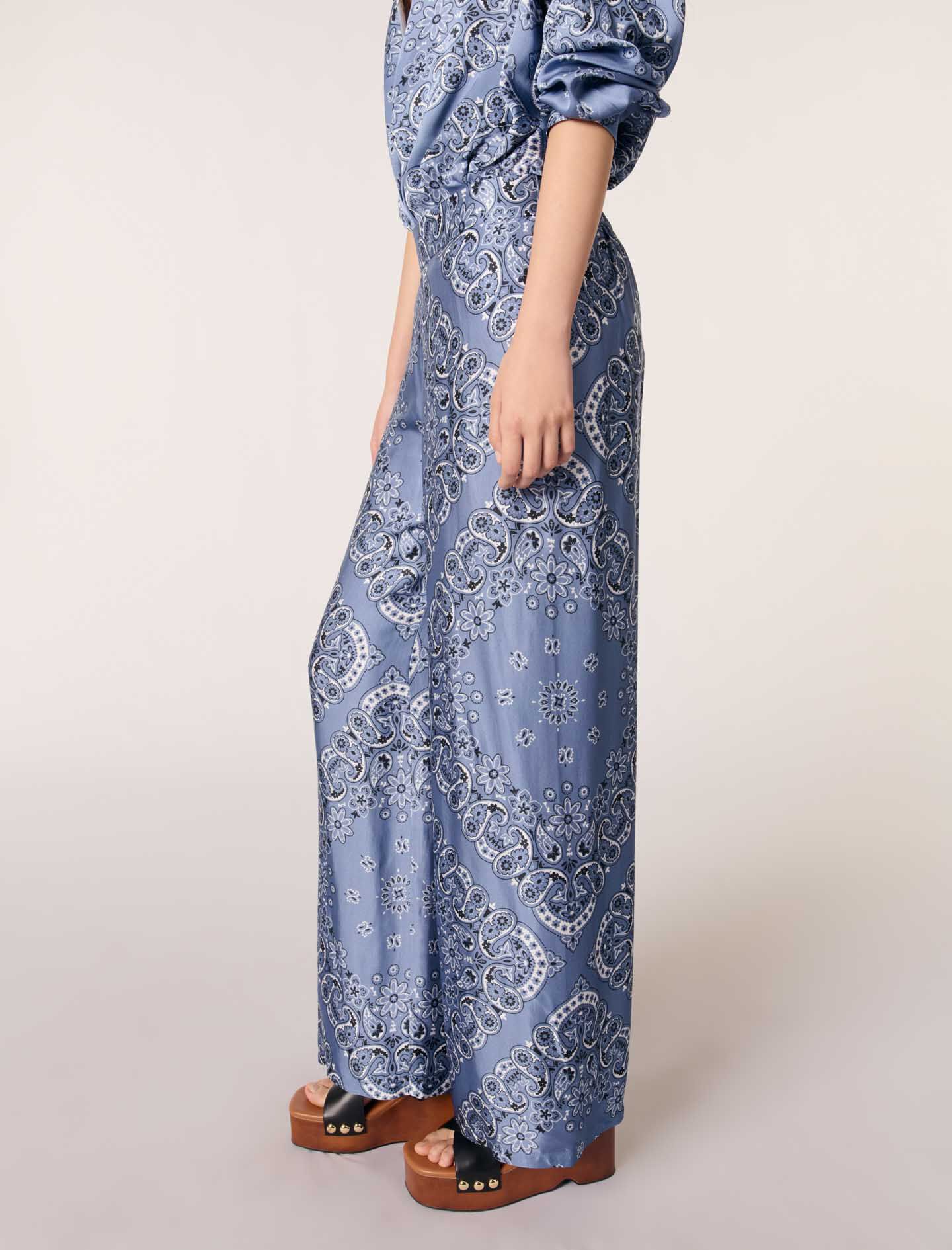 Flowing patterned bandana print pants Blue For Women | Maje