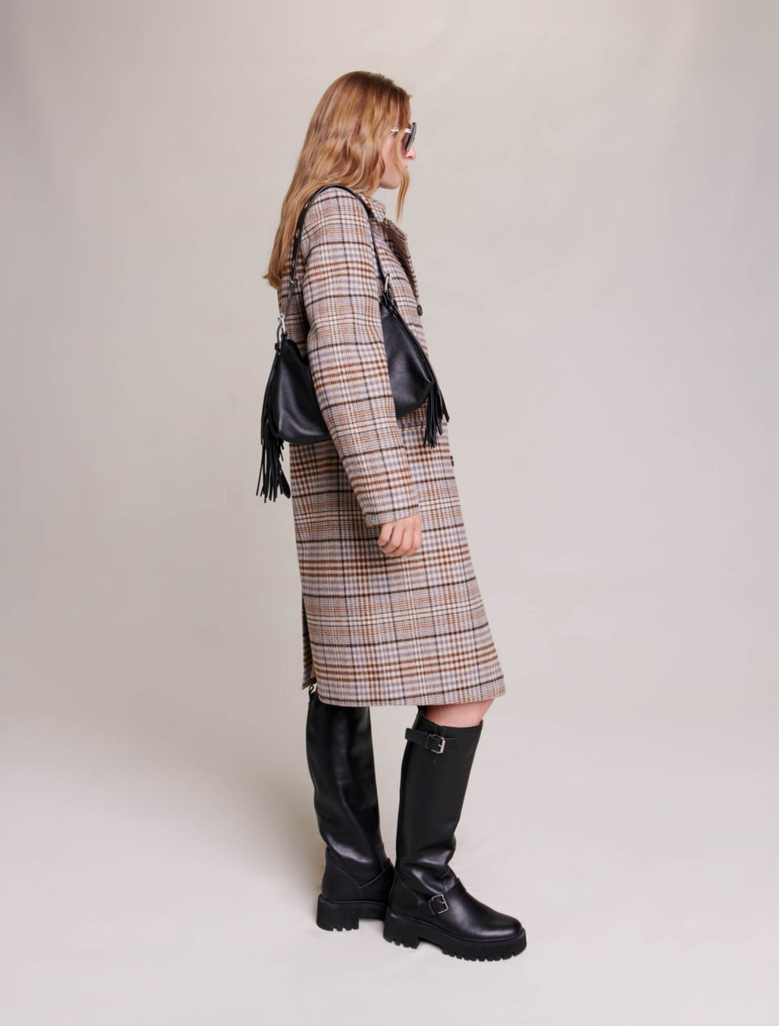 Long checked coat