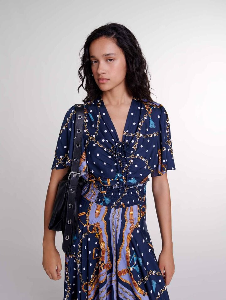 Robe longue satinée imprimée 