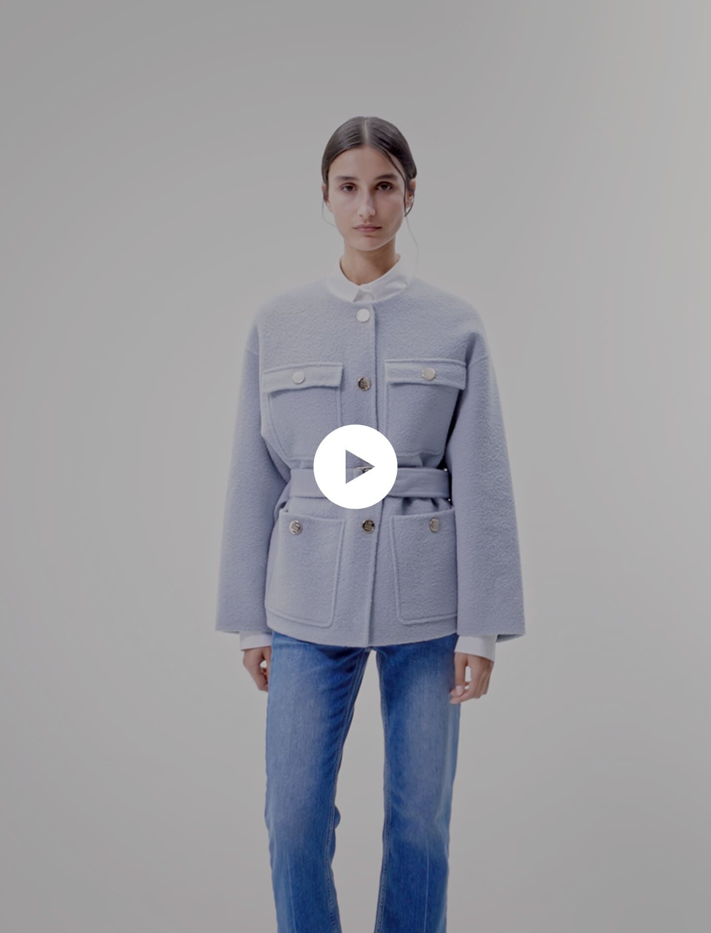 Belted short coat Blue For Women Maje