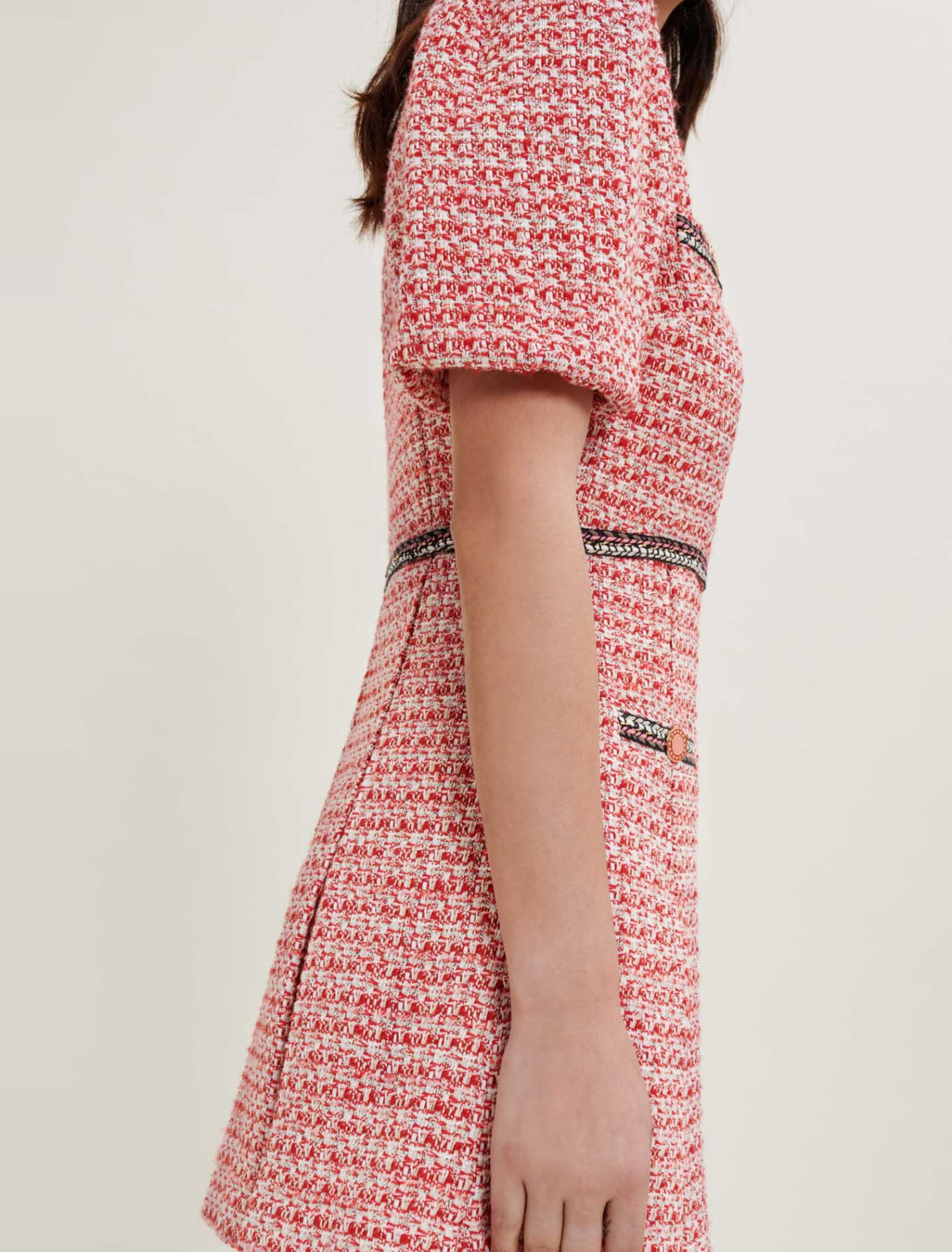 Tweed dress with ethnic trim