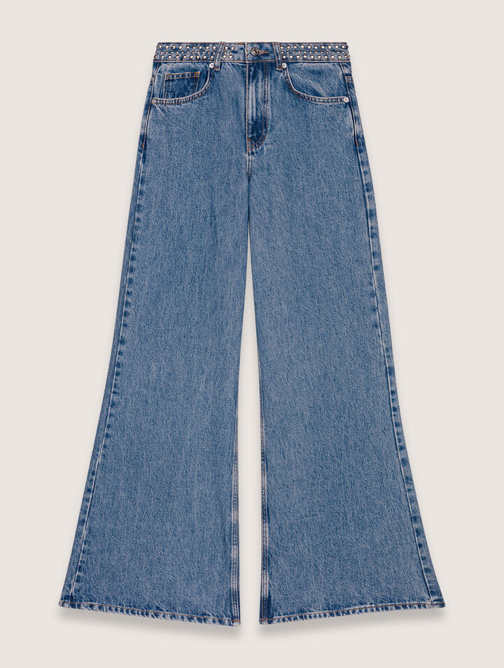 Flared jeans with studded waistband