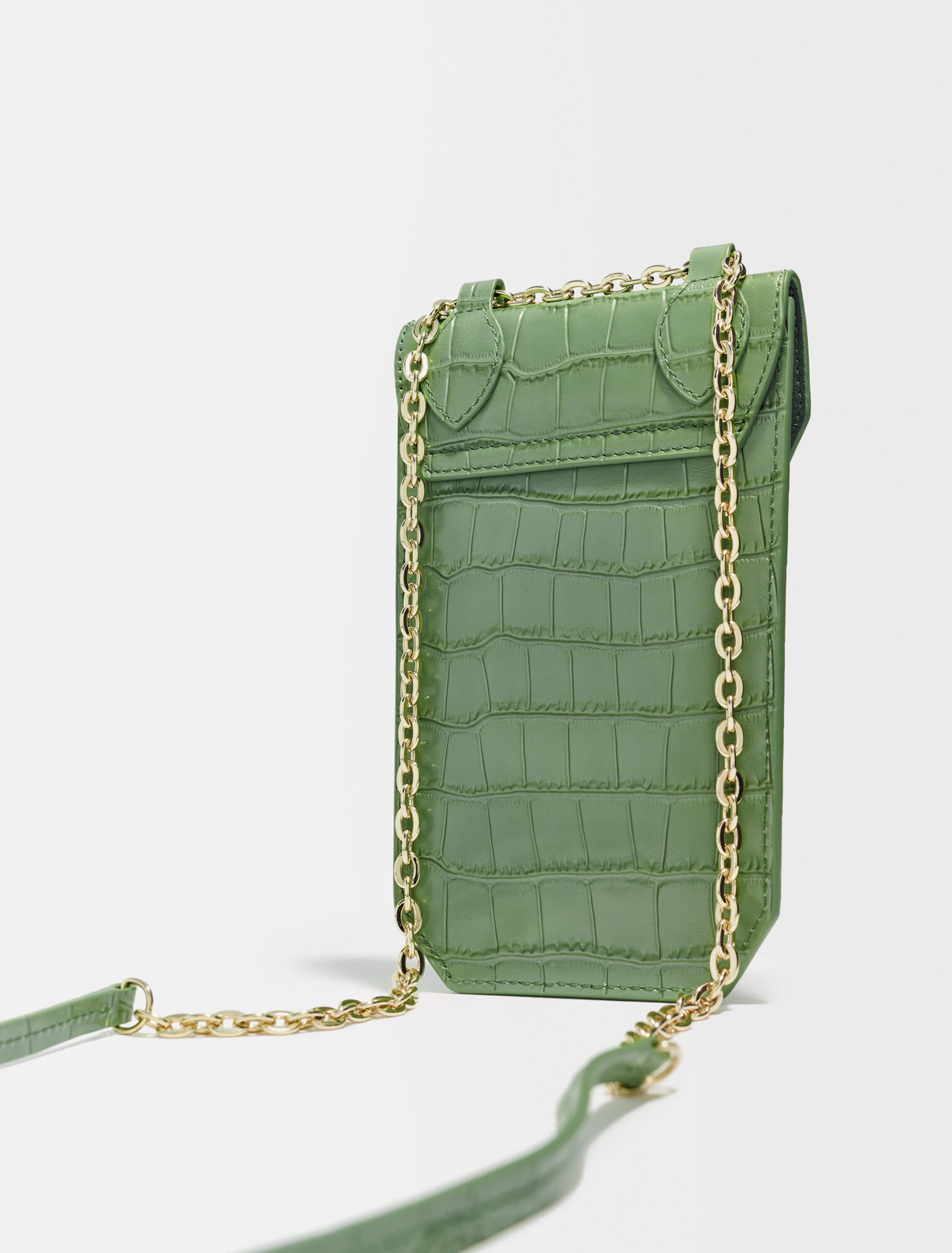 Porte téléphone en cuir embossé croco