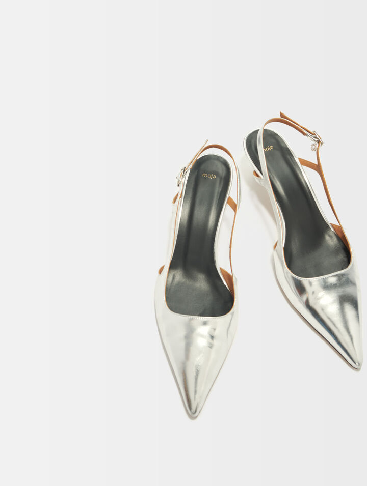 Escarpins à brides en cuir argenté